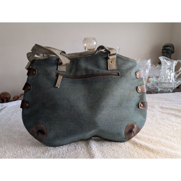 Far Nine Denim Cat Purse Tote Bag Floral Bee “LOVE” Studded Zipper - Picture 7 of 10